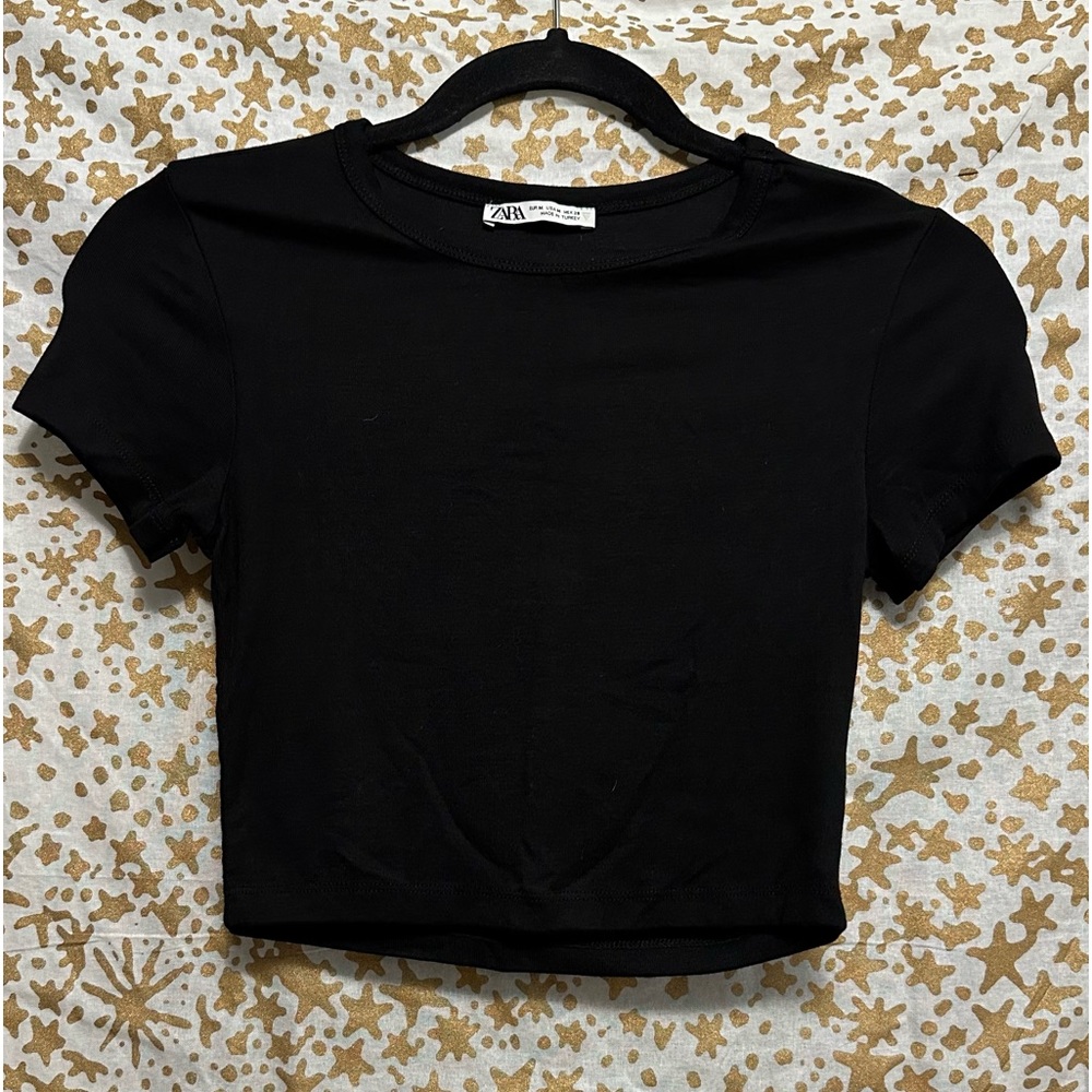 Zara Short Sleeve Black Crop Top